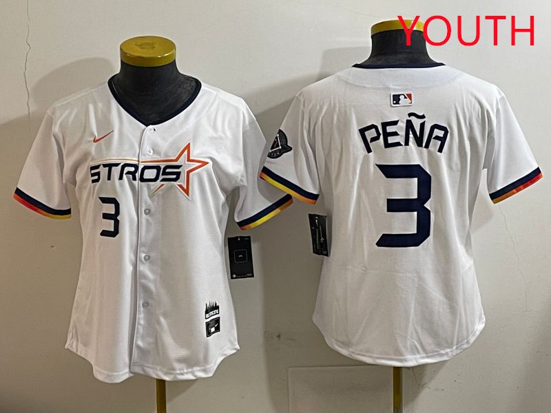 Youth Houston Astros #3 Pena White three generations Joint Name Nike 2025 MLB Jersey style 4->youth mlb jersey->Youth Jersey